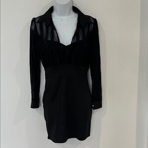 CBR Black Long Sleeve Dress with Sheer Accents